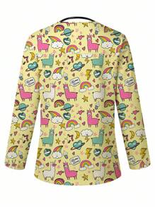 PopScrub Women All-Over Print Long Sleeve Uniform Jacket, Scrub Outerwear, Spring/Autumn - Yellow - View 2