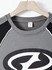 2 件青少年男童休闲插肩袖运动衫和运动裤套装，印花 - 深灰色 - 查看 6