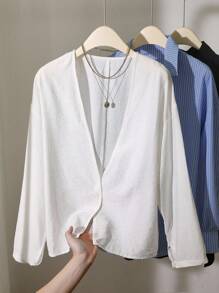 Chaqueta delgada de unicolor con estilo bohemio minimalista y de alta gama para mujer, versátil para vacaciones de verano