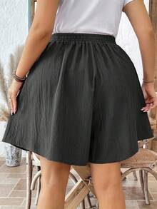 SHEIN LUNE Quần short vải trơn màu họa tiết đơn giản, thoải mái hàng ngày, cỡ lớn, dáng rộng, thường ngày, mùa hè dành cho nữ - Xám - Xem 2