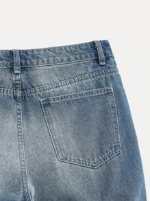 ROMWE MEN Street Life Plus Size Men's Loose Fit Rhinestone Flame Pattern Pocket Decoration Wide Leg Jeans - Baby Blue - View 4