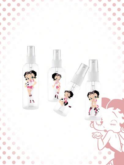 Betty Boop | ROMWE 4pcs/Set Cartoon Character Patterned PET Transparent Refillable Spray Bottles For Cosmetics And Perfumes
