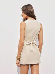 ATUI Studio Women Solid Color Round Neck Single-Breasted Sleeveless Mini Dress,Summer Dresses For Women,Tea Party Dress