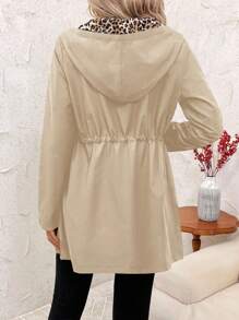 SHEIN Clasi Women's Reversible Leopard Print Drawstring Casual Jacket In Fall/Winter - Khaki - View 2