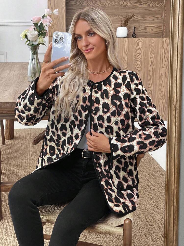 Damen modische Leoparden-Muster Jacke mit Doppeltasche, Herbst/Winter Kleidung für Frauen Wintermantel Wintermantel Damen Winterkleidung Damen Wintermäntel Winterkleidung für Frauen Herbstkleidung für Frauen