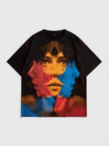 ROMWE MEN Street Life Maglietta a maniche corte con grafica ritratto, stile anni 2000