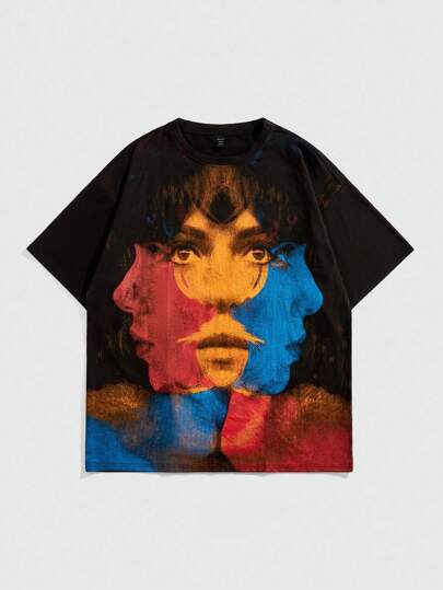 Street Life Herren Portrait Grafik Kurzarm T-Shirt, 2000er Jahre Stil