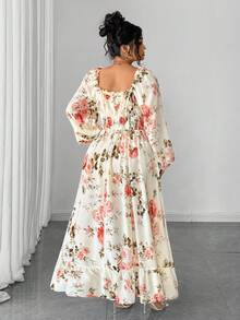 Elenzga 万圣节加大码女士优雅法式时尚个性化荷叶边泡泡袖修身长裙，适合日常穿着、外出、通勤，秋季女装 - 彩色 - 查看 7