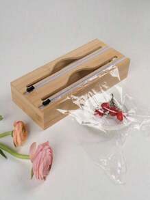 1 Pc, 2-In-1, 3-In-1 Bamboo Storage Bag Organizer For Keeping Food Fresh, Kitchen Drawer Organizer, Plastic Wrap And Foil Cutter, Drawer,Countertop Or Wall Mount Kitchen Organizer