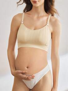 Moonlight&Mama Maternity Minimalist Solid Color Textured Fabric Nursing Bra - Apricot - View 3