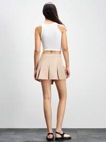 Lumivelle 女式时尚工装风褶裥卡其色迷你裙 女式短裙 休闲装扮 春季大学服装 - 卡其色 - 查看 2