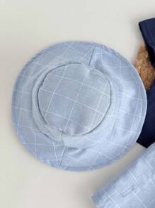 3pcs Baby Boy Casual Holiday Knit Blue T-Shirt, Plaid Overalls, Suspender Pants, Sun Hat Set, Suitable For Birthday Party, Banquet, Performance, Wedding, Month Celebration, Baptism And 1st Birthday, Baby Shower Event - Multicolor - View 7