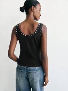 Maija Débardeur casual ajusté en tissu côtelé avec élément de rivet noir, élégant et polyvalent, vêtement d'extérieur pour femmes en automne/hiver