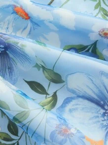 SHEIN MOD 加大码蓝色花卉数码印花露肩中长连衣裙，宫廷风格。女士夏装。花园派对礼服，女士生日礼服，女士节日服装，女士连衣裙 - 彩色 - 查看 5