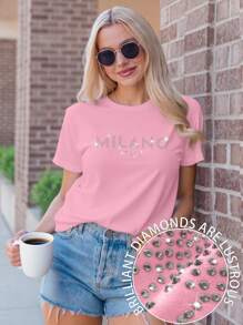 ReShift 大码女款米兰意大利标语字母印花T恤短袖休闲上衣女款夏季图案T恤