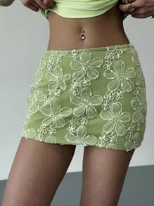 Aloruh 带衬里的纹理绿色迷你裙，性感年轻女性度假装，春夏 - 綠色 - 查看 6