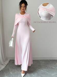 Elenzga Elegant Urban Women's Detachable Shawl Collar Long Sleeve Slim Fit Light Pink Dress,Autumn Tea Party Dress For Commuting And Fall Cloth - Pink - View 1