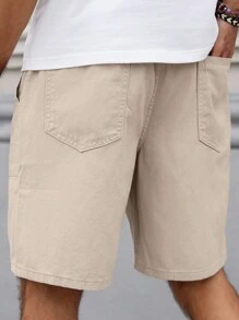 Manfinity Homme Men Spring Summer Casual Drawstring Waist Solid Color Denim Shorts Baggy Jorts Plain Cream Vacation Vintage Going Out Hang Out Commute College Urban