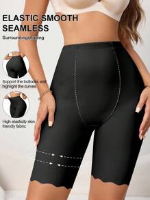 SHEIN 女士高腰贝壳边高弹力塑身裤 - 黑色 - 查看 1