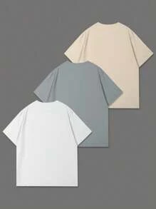 Manfinity Homme 男士字母印花圆领宽松休闲T恤 纽约衬衫 3件装 T恤衫 - 彩色 - 查看 2