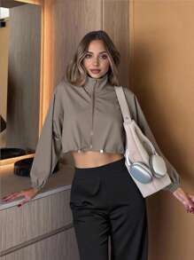 Innovista Jachetă sport lejeră pentru femeie, croială scurtă, cu fermoar, pentru antrenament, haine de fitness, pentru alergare, zilnic, sport, la birou, la curte, brunch, la sală, costum de exerciții supradimensionat, pentru motociclist, ușoară, HIIT, antrenament, confort, mișcare, ciclism, exerciții în aer liber, casual
