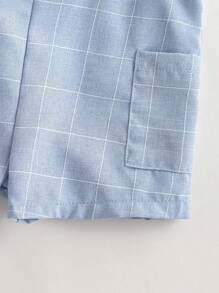 3pcs Baby Boy Casual Holiday Knit Blue T-Shirt, Plaid Overalls, Suspender Pants, Sun Hat Set, Suitable For Birthday Party, Banquet, Performance, Wedding, Month Celebration, Baptism And 1st Birthday, Baby Shower Event - Multicolor - View 6