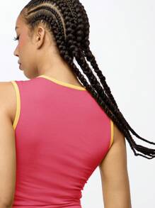 SUMWON WOMEN America Sweetheart 图案背心 复古罗纹棉质短款上衣 夏季节日无袖修身 Y2K 背心 - 玫紅色 - 查看 7