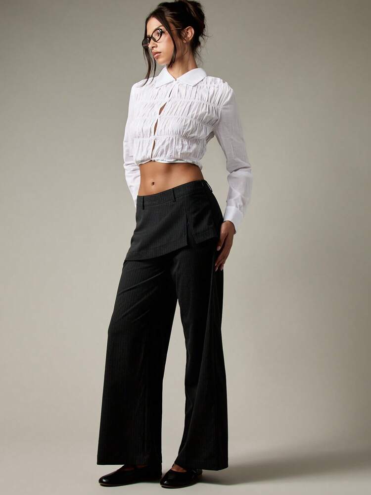 MISSGUIDED Wide Leg Pinstripe Dress Pants Professional Office Work Wear Business Casual Trousers With Side Layer Detail For All Season