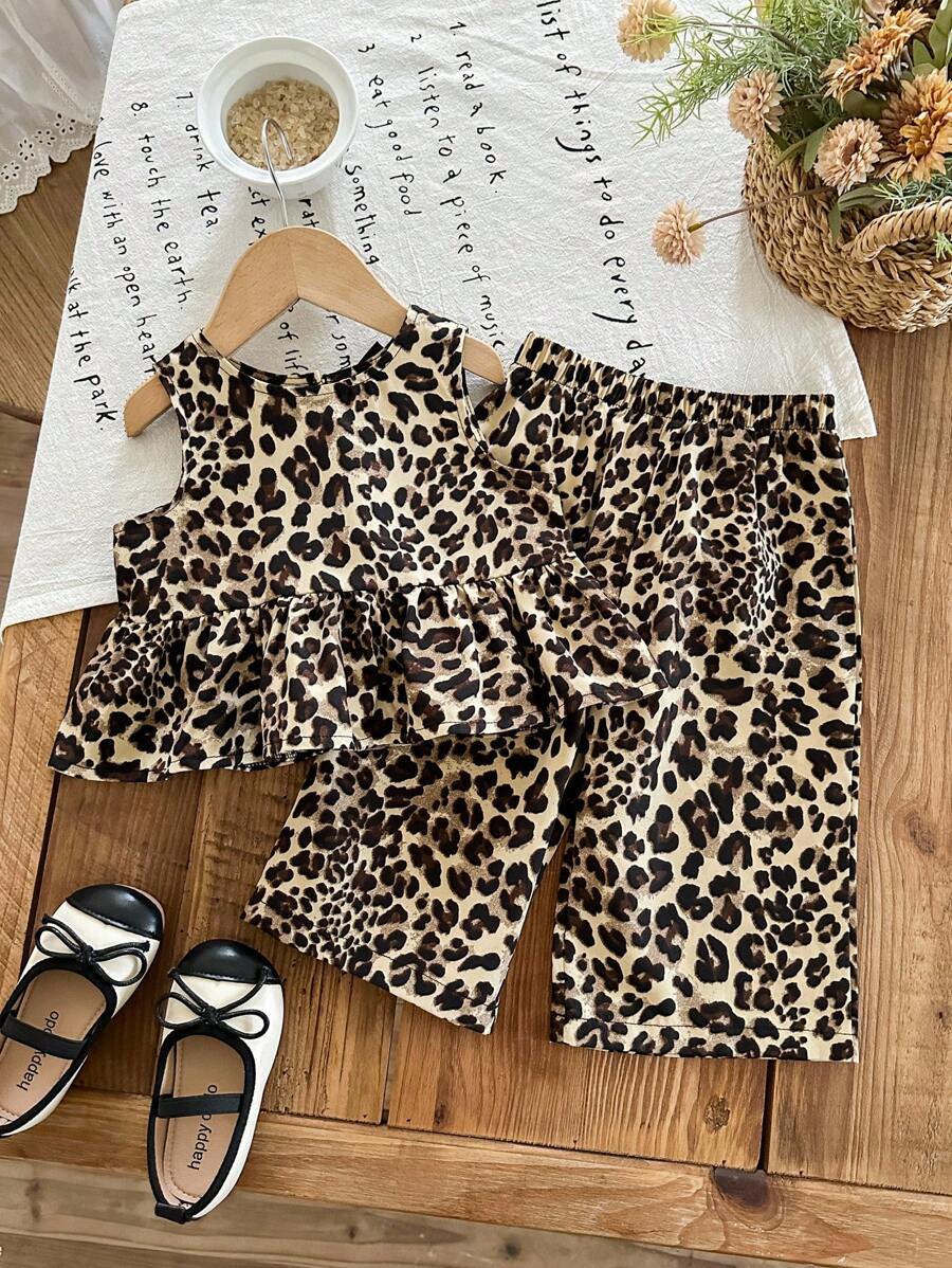 SHEIN LMoss Kids 2件套女婴碎花无袖上衣和宽松休闲裤套装 - 彩色 - 查看 1