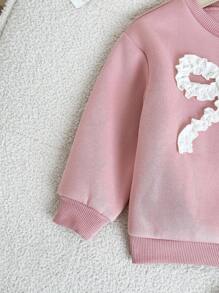 LMoss Kids LMoss 2pcs Baby Girl Knitted Bow Pattern Crew Neck Casual Sweatshirt And Leggings Set Pink Bow Baby Outfit Baby Girl Ruffle Pants Set Baby Girl Sweat Set Baby Girl Long Sleeve Set Baby Girl Clothes Girls Co Ord Set Fall Winter