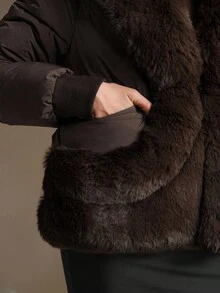 Anewsta 时尚高端毛绒拼布冬季夹克 - 咖啡棕 - 查看 6