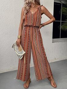 Breezaya 女士波西米亞寬腿連身褲，無袖肩帶連體褲 - 彩色 - 查看 5