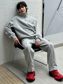 DAZY 男士纯色长袖拉链运动服套头衫和宽松运动裤套装，秋季舒适服装