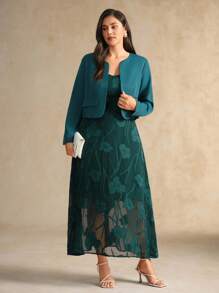 Flouryn Giacca cardigan elegante da donna taglia comoda, collo rotondo, tinta unita - Verde Scuro - Visualizzare 3