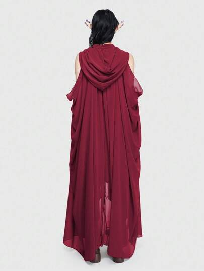 Fairycore Cape ample vintage à capuche de couleur unie, Reine des fées de la forêt