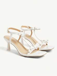 CUCCOO CHICEST Giày cao gót mũi vuông đính đá giả bạc đính nơ trang trí bằng nhựa PVC trong suốt thời trang gợi cảm cho nữ, thích hợp cho mùa hè, kỳ nghỉ, lễ hội âm nhạc, tiệc bar - trắng - Xem 2