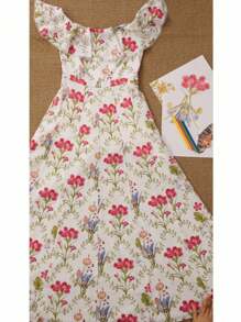 MOTF PREMIUM VESTIDO LARGO SIN CINTURÓN DE MUJER EN MEZCLA DE LINO CON ESTAMPADO FLORAL TODO SOBRE EL HOMBRO - Multicolor - Ver 9