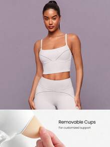 GLOWMODE FeatherFit™ Glow Maker Soft Stretchy Sweat-Wicking Removable Cups Adjustable Straps Bust-Enhancing Seam Active Tank Yoga Pilates Gym Spring - White - View 4