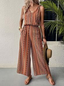 Breezaya 女士波西米亞寬腿連身褲，無袖肩帶連體褲 - 彩色 - 查看 4