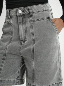 Daynim 女士休闲口袋宽松百慕大牛仔短裤 - 淺灰色 - 查看 5