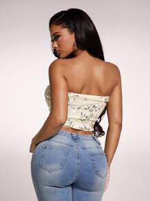 Radiana Women's Sexy & Elegant Apricot Beaded Sequin Cold-Shoulder Tube Top Sequin Tube Top Cute Tube Top - Apricot - View 5