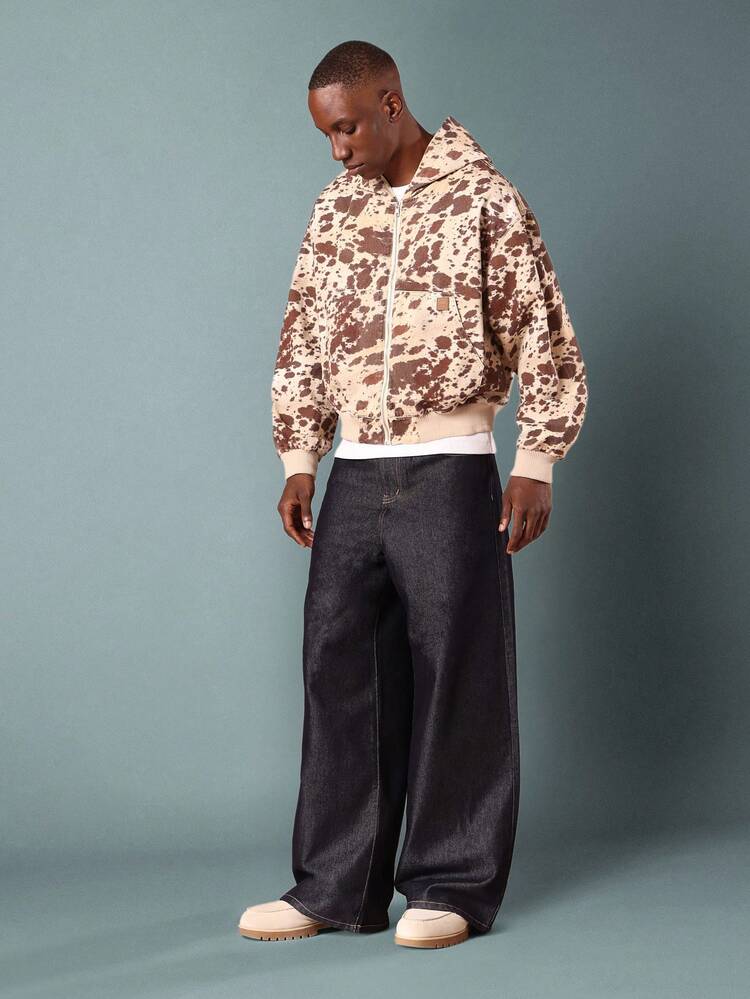 Cowhide Print Cotton Bomber Jacket With Hood