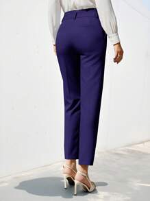 EURMUSE Women's Solid Color Simple Daily Suit Pants  - Navy Blue - View 2