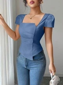 Elenzga Camisas elegantes de verano para damas - Azul - Ver 7