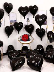 20pcs 18" Foil Heart Shaped Balloons For Wedding, Birthday, Proposal Party Decor,Christmas - Black - View 7