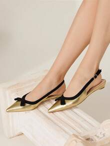 CUCCOO CHICEST 女士尖头蝴蝶结装饰平底鞋，优雅甜美休闲简约时尚舒适仿皮鞋，适合下午茶、约会、派对、职场、万圣节、新年、春节等场合。 - 金色 - 查看 5