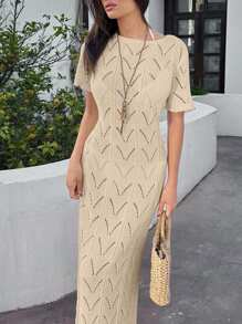 EURMUSE Women Beachwear Hollow Out For Summer Camel Dress - Beige - View 7