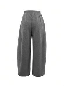 SHEIN Women's Elastic Waist Wide Leg Loose Casual Sweatpants Fall Cloth For Women - Grey - View 4