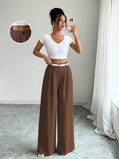Elenzga Slouchy Purple Loose Wide Leg Pants, Casual Straight Leg Pants For Women, Summer Fall Cloth For Women