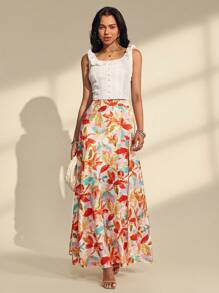 Almamuse Women's Elegant Ditsy Floral High Slit Versatile Skirt Fall Cloth For Women - Multicolor - View 5